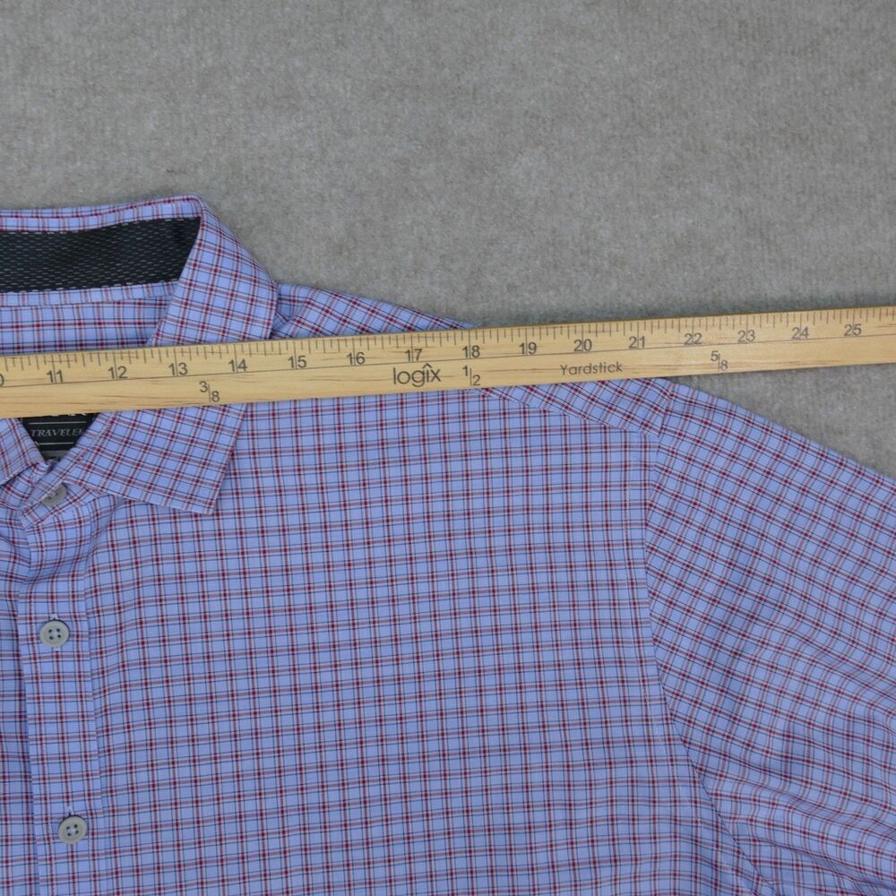 Jos A Bank Travel Tech Shirt Men 2XL Tailored Fit Blue Red Button Up Long Sleeve - Picture 6 of 11